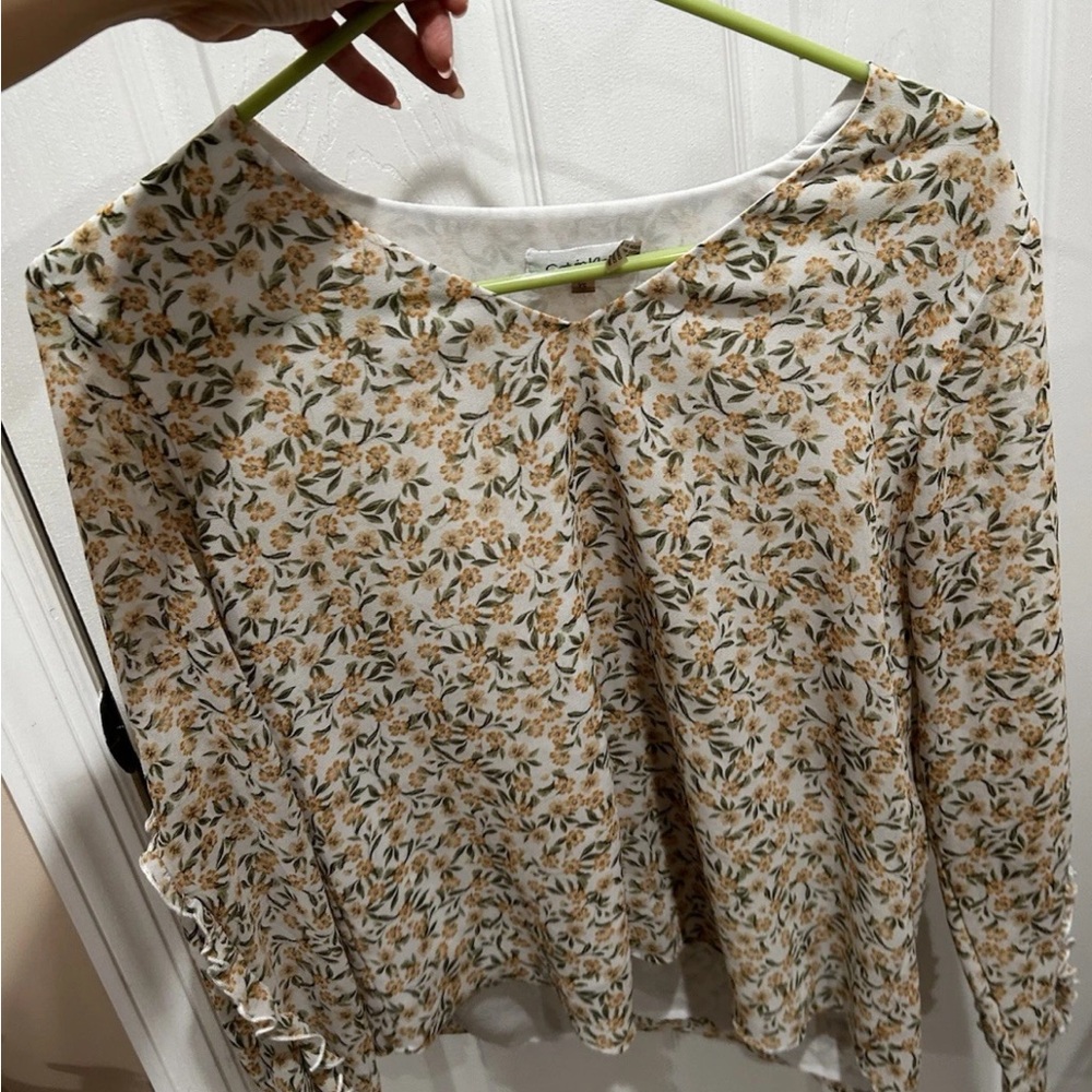 Calvin Klein Floral Print Blouse - Cream and Green